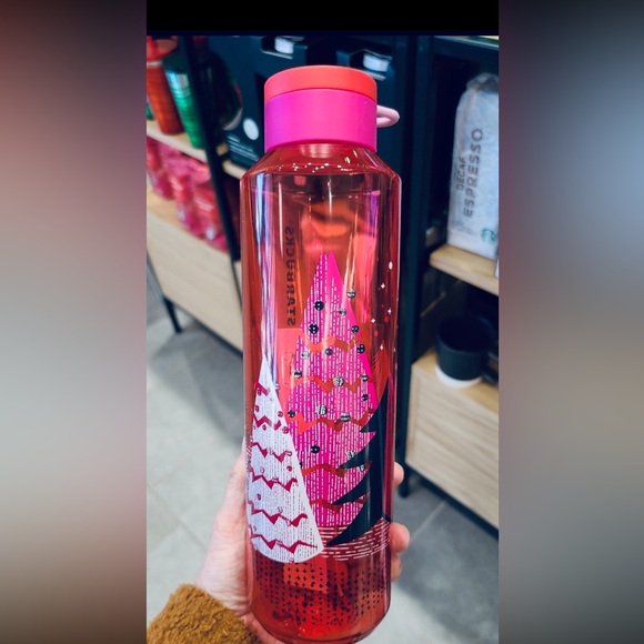 Starbucks Christmas Tree Water Bottle Plastic Tumbler 20oz New 2021 Holiday Cup - Picture 1 of 9